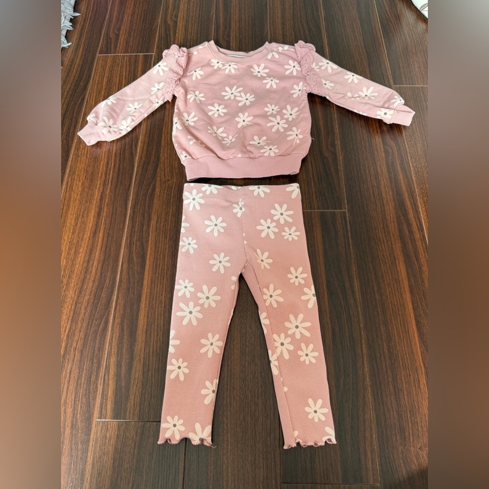 Pink Floral Toddler Sweater and Pants Set